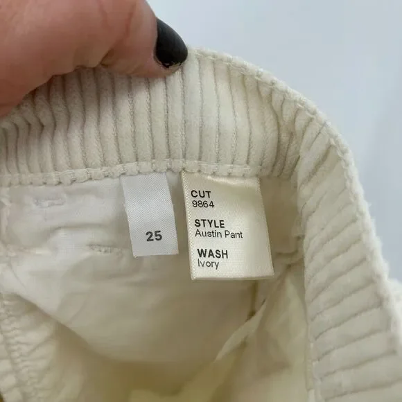 REFORMATION Ivory Ribbed Corduroy Wide Leg High Rise Button Fly Austin Pants 25 - Picture 8 of 9